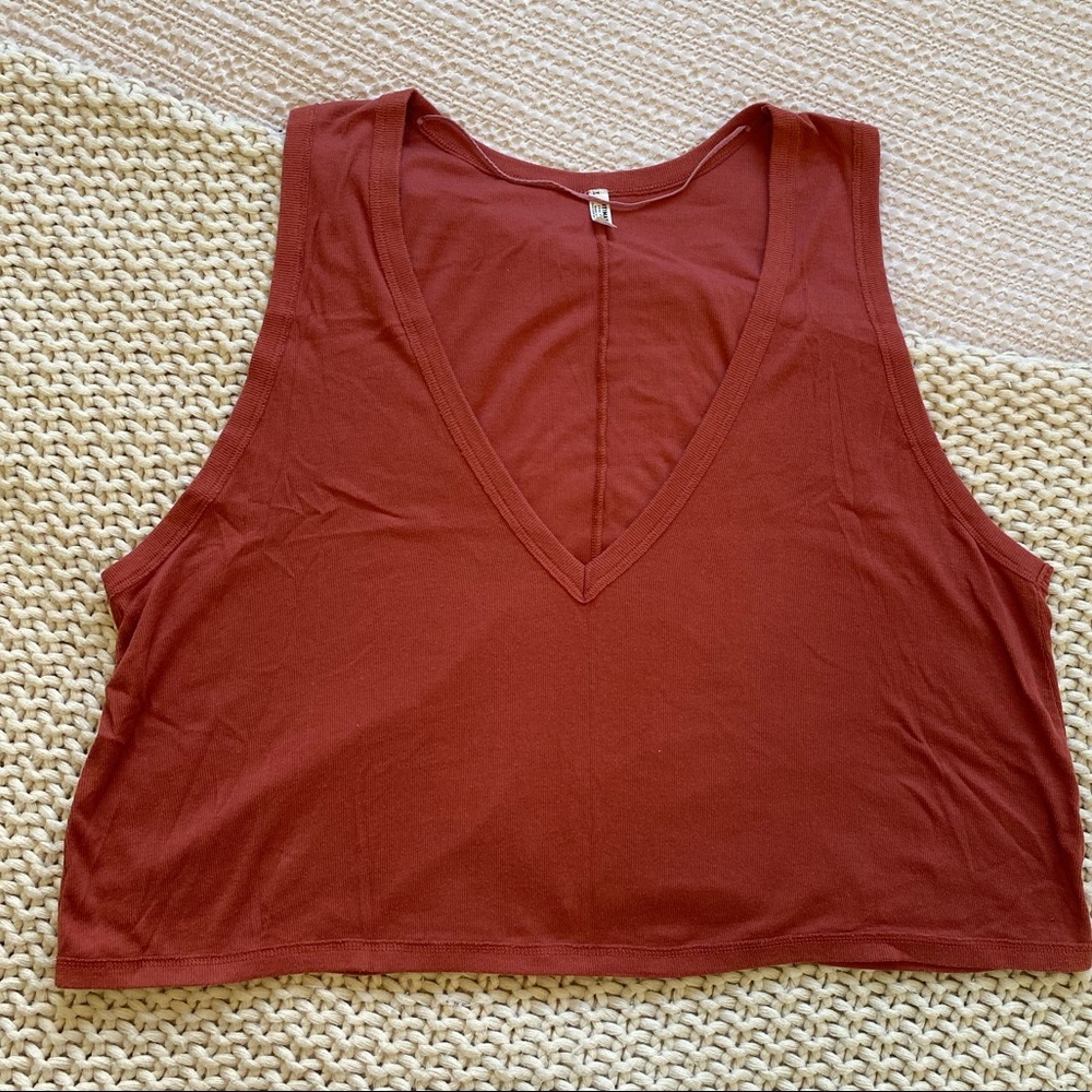 Free People Rust Red V-Neck Cropped Tank Top